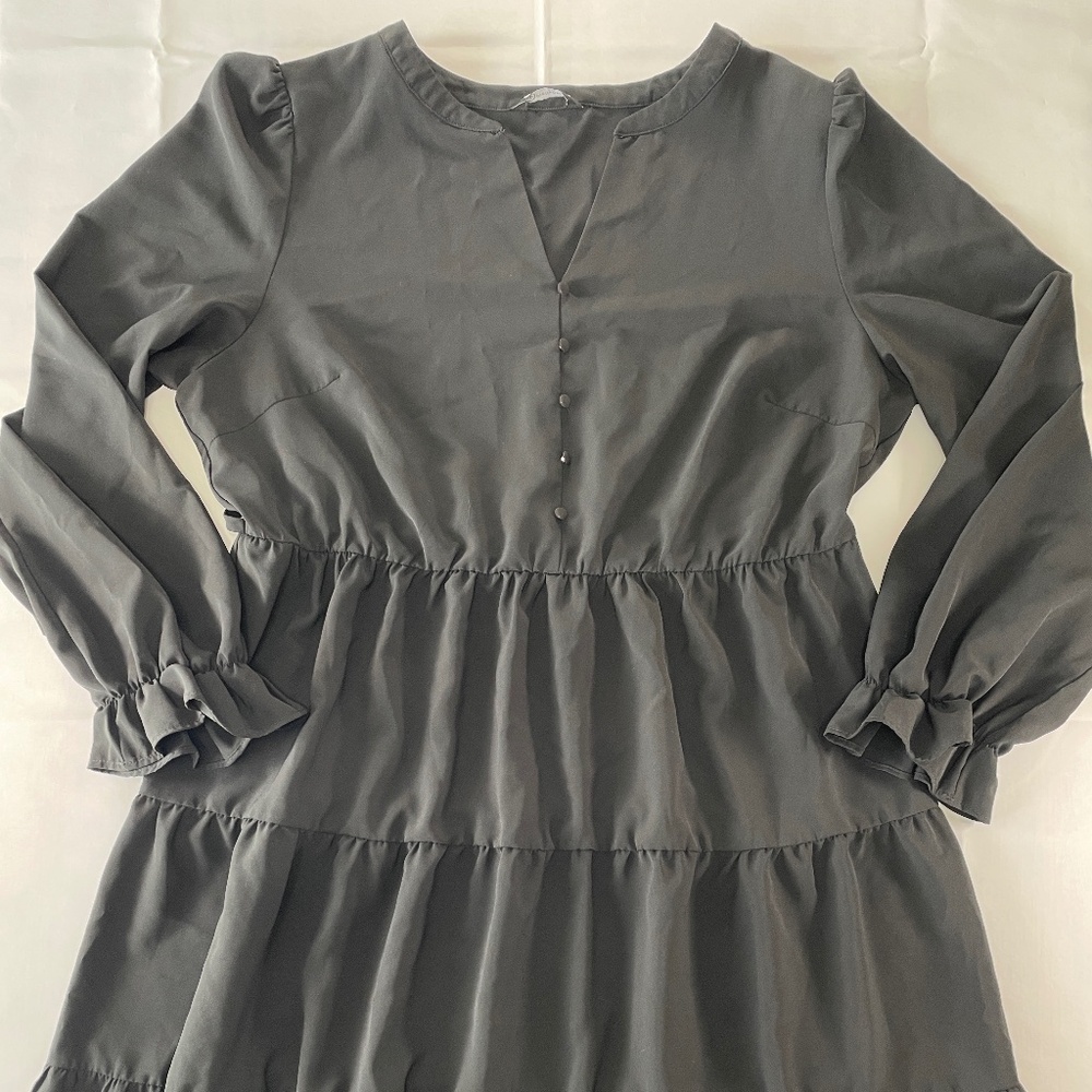 Pretty Garden Black Tiered Maxi Dress Boho Long Sleeve - Size XXL